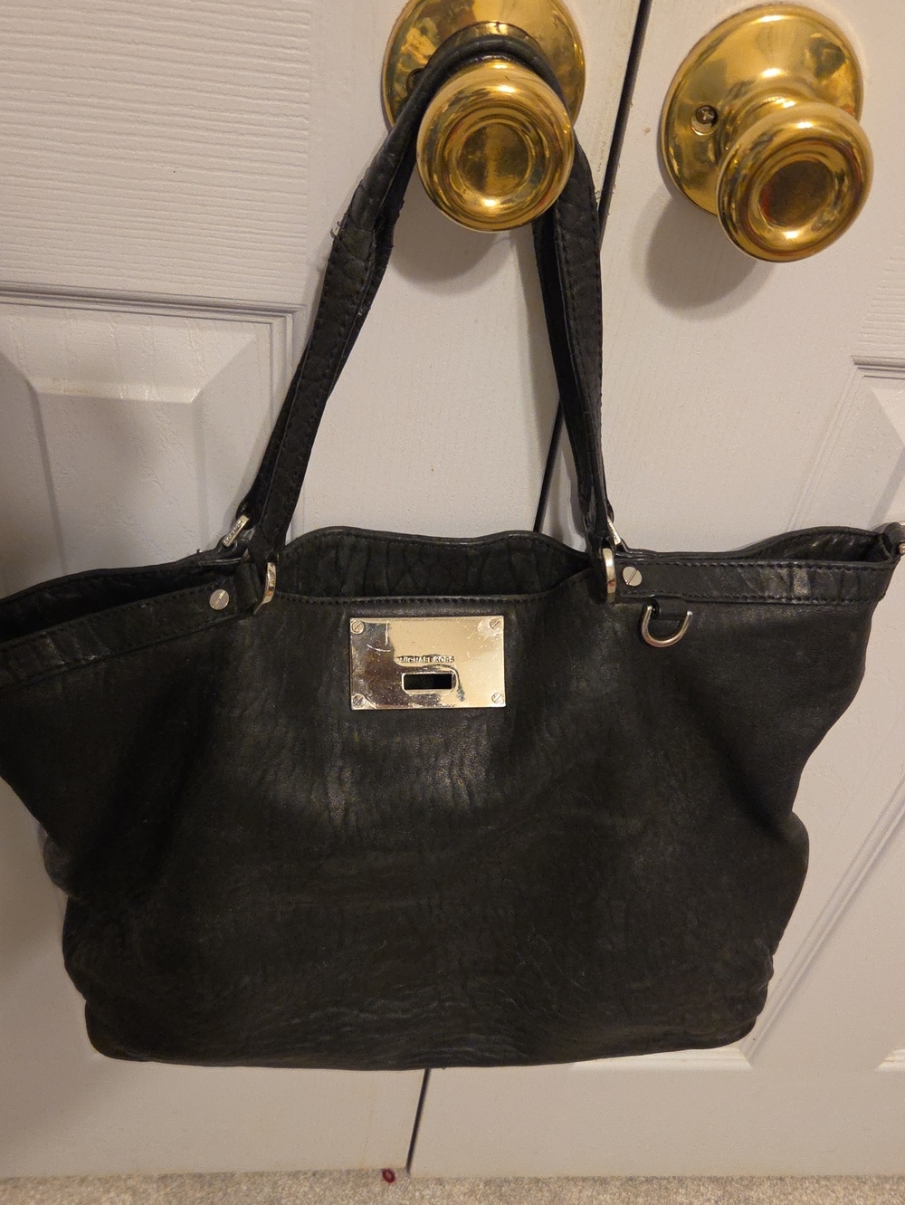 Michael Kors Vintage Black Leather Tote Handbag